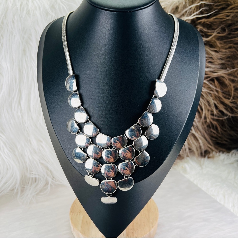 Silvertone Express Costume Statement Bib Necklace - image 2